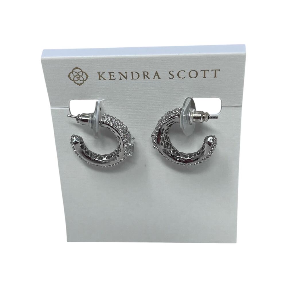 NEW Kendra Scott Bella Hoop Earrings Silver CZ Pavé Rhodium Plated Hoops NWT $98